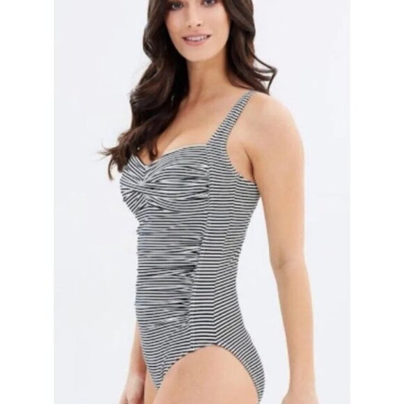 Bond-Eye Australia Black and White Striped One Piece Bathing Suit 10 - Picture 2 of 7